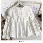 Patchwork Sailor-collar Loose Shirt White - One Size