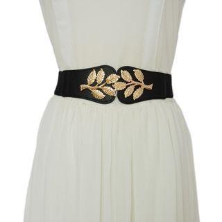 Leaf Detail Elastic Belt Black - One Size