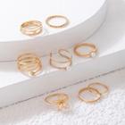 Set Of 8: Faux Pearl / Alloy Ring (various Designs) Set Of 8 - 21592 - Gold - One Size