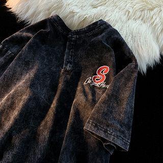 Short Sleeve Embroidered Washed T-shirt