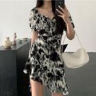 Short-sleeve Tie-dye Irregular Mini Dress