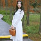 Long Sleeve Gathered Waist Lace Dress