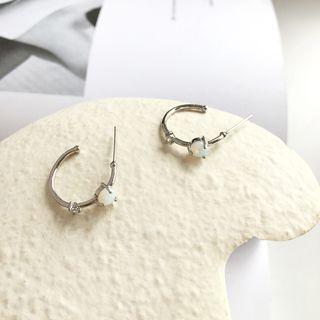 Rhinestone Alloy Earring 1 Pair - S925 Silver - Earring - Silver & White - One Size