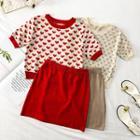 Set: Heart-print Summer-knit Top + Pencil Skirt
