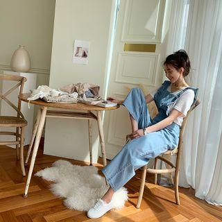Frill-trim Overall Jeans Light Blue - One Size