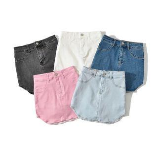 Mid Rise Plain Denim Mini Skirt