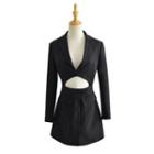 Long-sleeve Collared Cut Out Mini A-line Dress