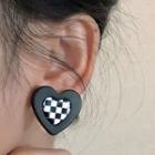 Checker Print Heart Stud Earring / Clip-on Earring