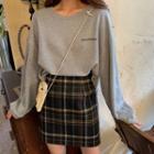 Loose-fit Pullover / Plaid Mini Skirt