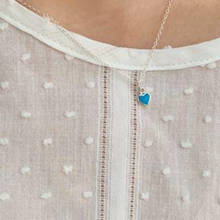 Heart Pendant Silver Necklace Blue - One Size