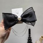 Bow Mesh Faux Pearl Hair Clip Black - One Size