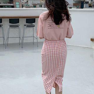 Band-waist Checked H-line Skirt