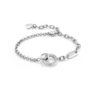 Fashion Simple Double Round Cubic Zirconia 316l Stainless Steel Bracelet Silver - One Size