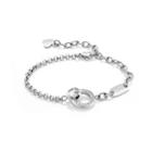 Fashion Simple Double Round Cubic Zirconia 316l Stainless Steel Bracelet Silver - One Size