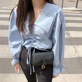 Flared-cuff Drawstring Blouse