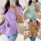 Tie-waist Puff-sleeve T-shirt