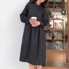 Long-sleeve Check Midi Collared Dress As Shown In Figure - One Size
