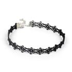 Floral Leather Choker Black - One Size