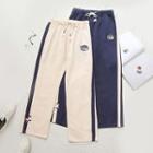 Embroidered Drawstring Waist Straight Leg Pants