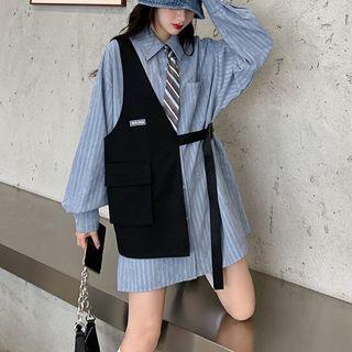 Striped Shirt Dress / Vest / Tie / Set