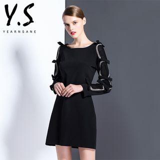 Bow Detail Long-sleeve Shift Dress