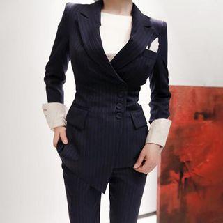 Set: Pinstriped Single-breasted Blazer + Cropped Skinny Pants
