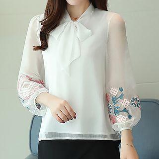 Tie Neck 3/4-sleeve Chiffon Blouse