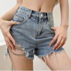 Chained Distressed Denim Shorts