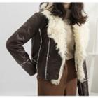Furry-lined Double-breasted Biker Jacket