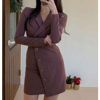 Long-sleeve Button-detail Mini Bodycon Coatdress