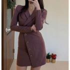Long-sleeve Button-detail Mini Bodycon Coatdress