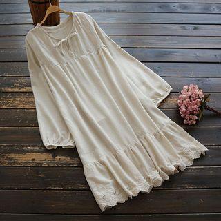 Long-sleeve Lace Trim Shift Dress