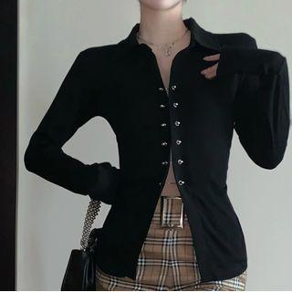 Collar Knit Top Black - One Size
