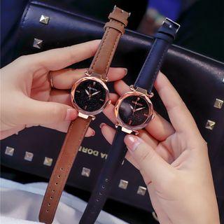 Set: Glitter Strap Watch + Triangle Open Bangle