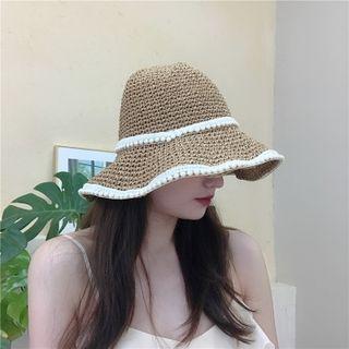 Faux Pearl Woven Sun Hat