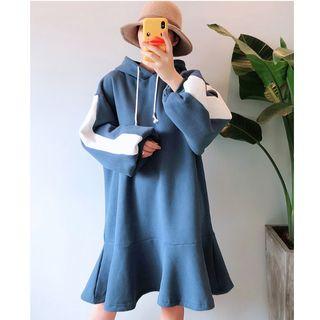 Long-sleeve Color Block Mermaid Hooded Pullover Dress