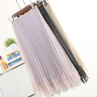 Lace-hem Glitter Pleated Skirt