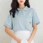 Pocketed Short-sleeve Polo Shirt / Plain A-line Skirt