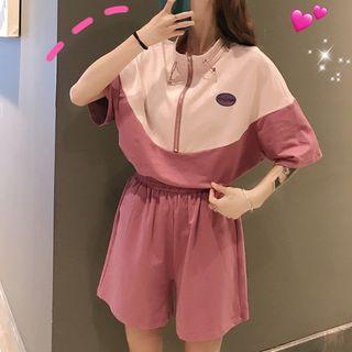 Set: Elbow-sleeve Zip Neck T-shirt + Shorts