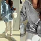 V-neck Napped Kangaroo Hoodie