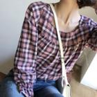 Square-neck Checked Top Pink - One Size