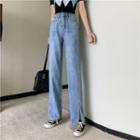 Side-slit Straight Leg Jeans / Plain Camisole Top