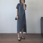 Short-sleeve Asymmetric Knotted Midi T-shirt Dress
