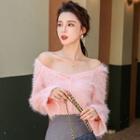 Long-sleeve Buttoned Furry Top