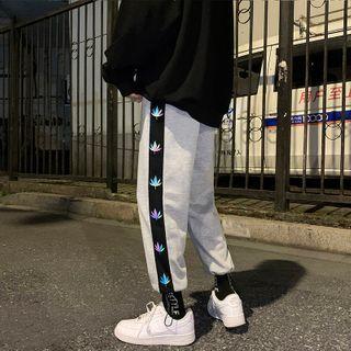 Contrast Trim Leaf Print Sweatpants