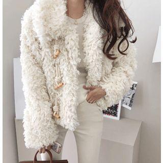Toggle-button Furry Jacket Cream - One Size