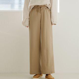 Drawstring Cotton Wide-leg Pants