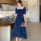 Short-sleeve Doll-collar Midi Dress