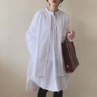 Long-sleeve Button-up Blouse White - One Size
