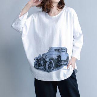 Car Print Elbow Sleeve Pullover